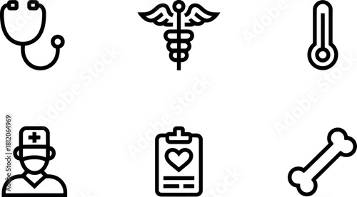 Set of six outline icons isolated on