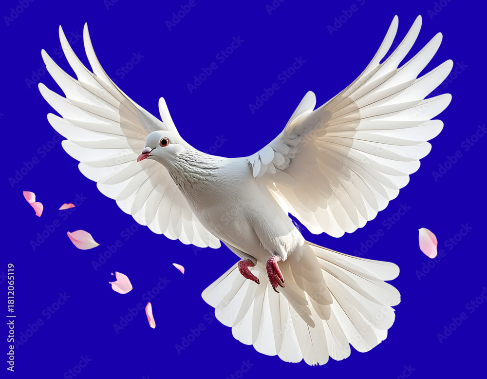Fototapeta premium White Pigeon in Gentle Aerial Flight with Soft Spring Elements