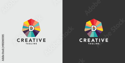 Digital colorful abstract icons, elements and symbols with initial D logo, template