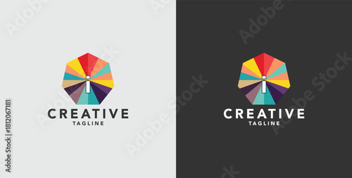 Digital colorful abstract icons, elements and symbols with initial I logo, template