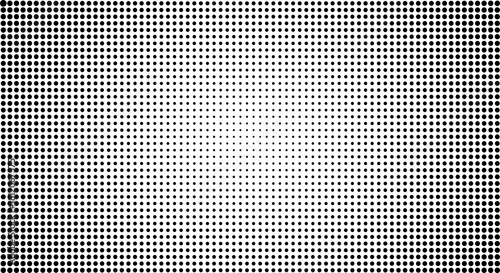 Black halftone dot gradient background with fading center effect for modern graphic design, comic style textures, posters, and abstract layouts