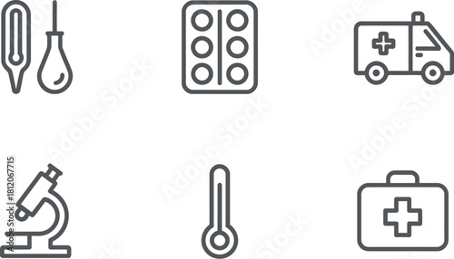 Medical line icon set isolated on