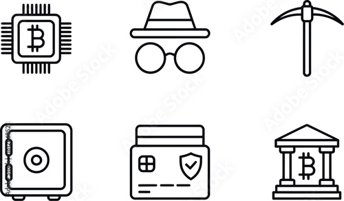 Cryptocurrency and blockchain technology icons isolated on