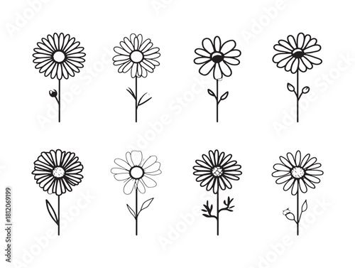 Minimalist daisy line art icons set ideal for digital products web apps and graphic designs