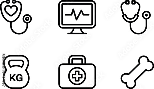 Medical icons isolated on in outline