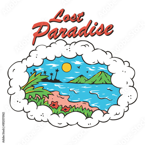 Lost Paradise A Dreamy Tropical Escape with Islands, Beaches, and Palm Trees Under a Sunny Sky