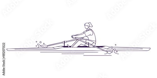Paralympic Rowing Athlete Pulling the Oar — Line Art Illustration