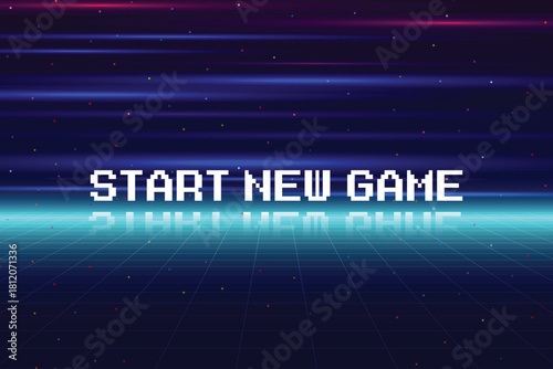 START NEW GAME, play game. pixel art. 8 bit game. retro game. for game assets in vector illustrations.