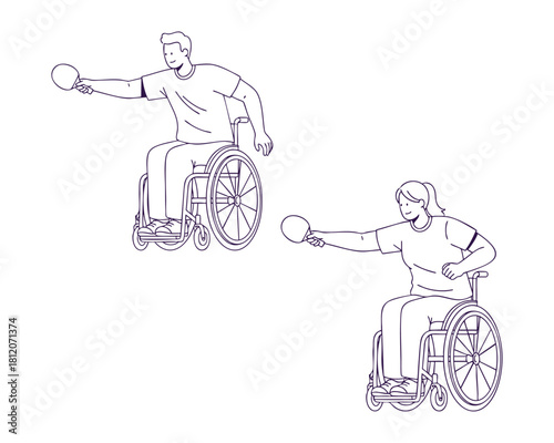 Paralympic Table Tennis Athlete in Action Pose — Line Art Illustration