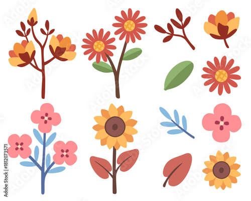 Floral vector set with various flower and leaf doodle collection. Perfect for invitation, pattern, journaling, planner, greeting card, and decorative projects.