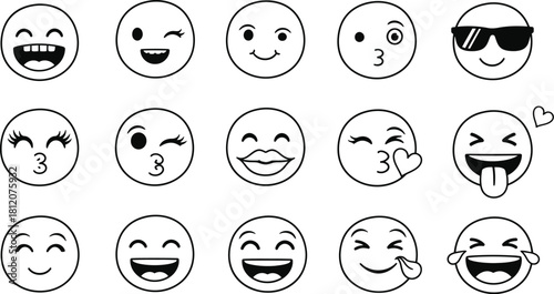 Collection of hand drawn emoji faces with various expressions
