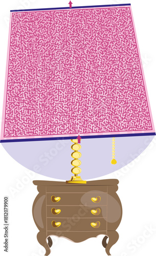 Maze in the form of a lamp Lamp on the bedside table Pink lamp Vector
