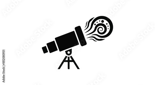 Telescope observing swirling cosmic energy and stardust, symbolizing discovery and imagination.