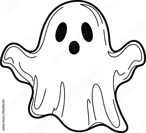 Funny transparent phantom character vector art in a simple doodle style, great for use in kids' designs, holiday invitations, and scary themed projects.