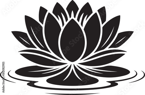 Silhouette vector of a lotus flower in full bloom vector illustration.