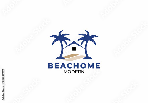 house on the beach vector logo template illustration