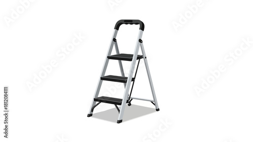 Aframe stepladder with three black steps and a black handle