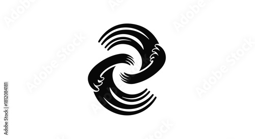 Abstract swirling hands forming a symbol of unity and connection against a white background.