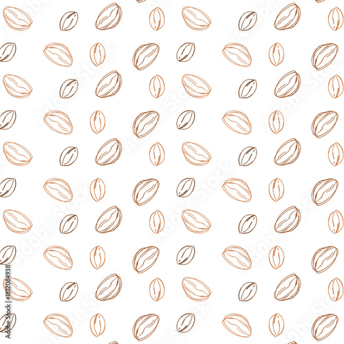 Seamless pattern of coffee bean made of colorful brown strokes. 