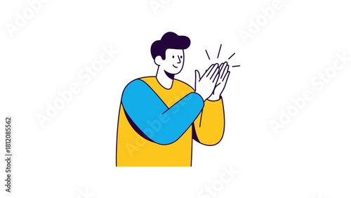Clapping man in yellow and blue shirt