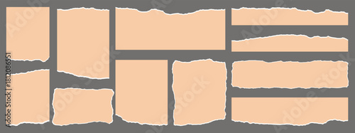 Torn sheets of paper. realistic seamless torn or ripped paper. collection of torn, jagged border, Scrap grunge banner or office notebook strip. Tear message label or page as ornament.