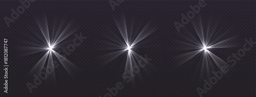 Party laser beams, white disco show spotlights, concert stage lights. Glowing show lasers. Magic rays for a dance party. Vector illustration.