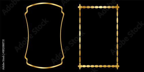 Thin golden frame set. Gold geometric border collection in art deco style. Thin linear shining rectangular shape bundle. Brass glowing shiny boarder element pack for photo, cadre, poster, card. Vector