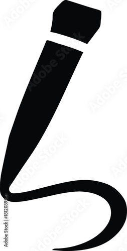 A minimalist stylized pen variation illustrated in clean white line art on a black background. This modern vector icon represents writing, creativity, and design tools in a simple abstract style.