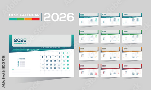 2026 desk vector calendar design