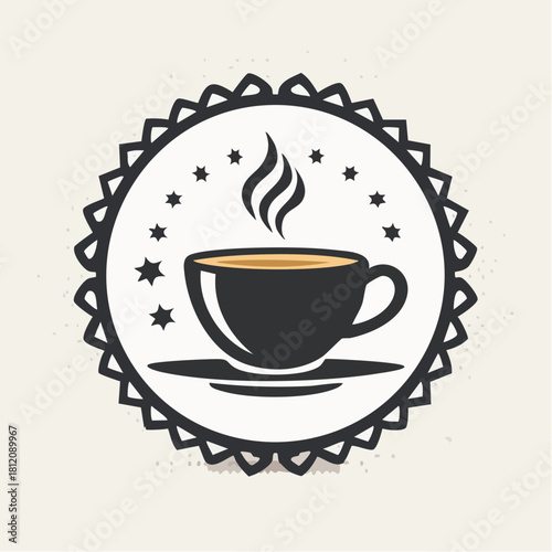 Retro-style vector illustration of a steaming hot coffee cup, featuring bold vintage lines and classic café aesthetics for nostalgic design themes