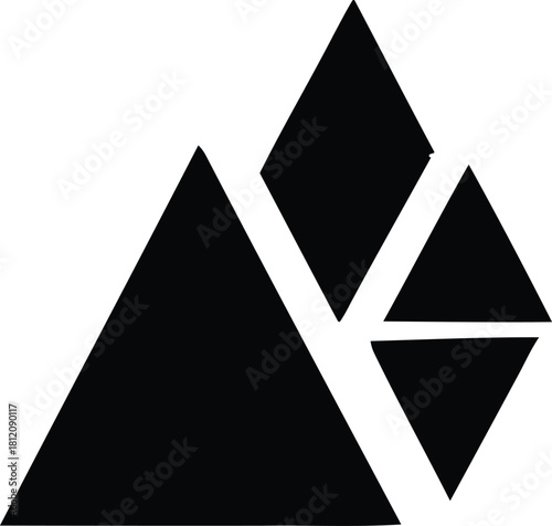 Minimalist geometric design featuring triangles and diamonds on a stark