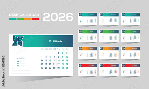 2026 desk vector calendar design