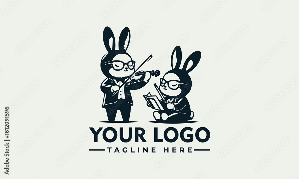 Fototapeta premium Cartoon Bunnies Musicians Vector Logo Design Playful and Unique Mascot for Your Brand