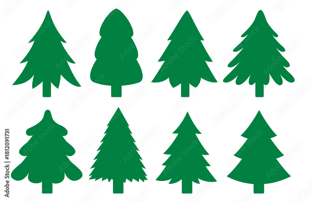 Fototapeta premium Set of silhouettes of Christmas trees isolated on the background. Vector New Year and Christmas illustrations.