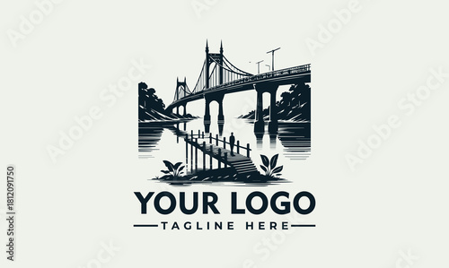 Vector Logo Design A Stunning Bridge Reflection - Modern Graphic Template in EPS Format