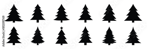 christmas tree icon set. silhouette Vector illustration.
