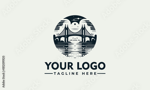 Architectural Bridge Vector Logo Scenic River Crossing Design