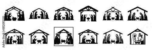 nativity scene icon set. silhouette Vector illustration.
