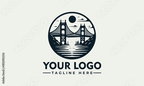 Golden Gate Bridge Silhouette Vector Logo Template for City Landmark Design
