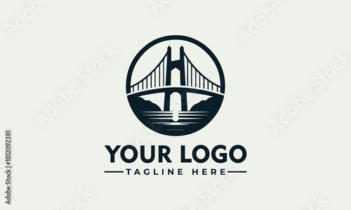 Professional bridge icon vector logo design, a circular symbol for travel and architecture companies.