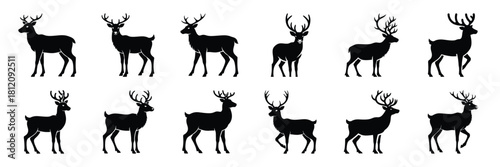 reindeer icon set. silhouette Vector illustration.