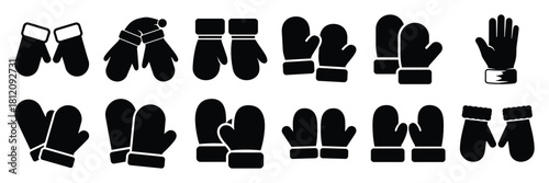 santa gloves icon set. silhouette Vector illustration.