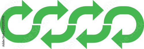 Simple graphic icon representing an endless loop or four-step cycle, ideal for infographics, sustainability themes, flowcharts, and concepts of systematic continuous improvement.