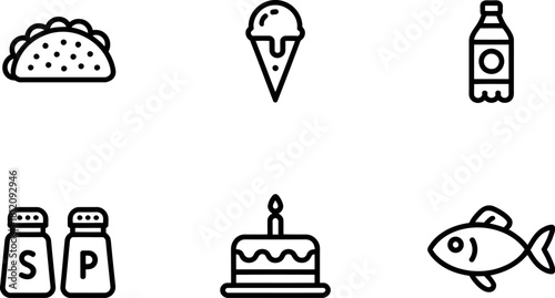 Food and drink icons isolated on