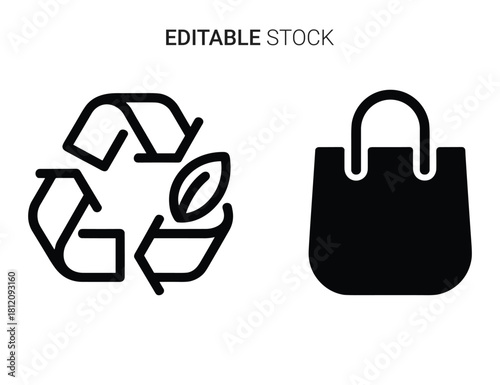 Environmentally conscious shopping and recycling icon set for eco-friendly design