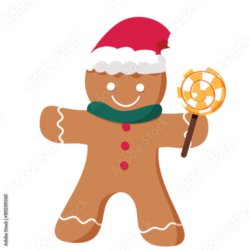Gingerbread Man with Santa Hat and Lollipop