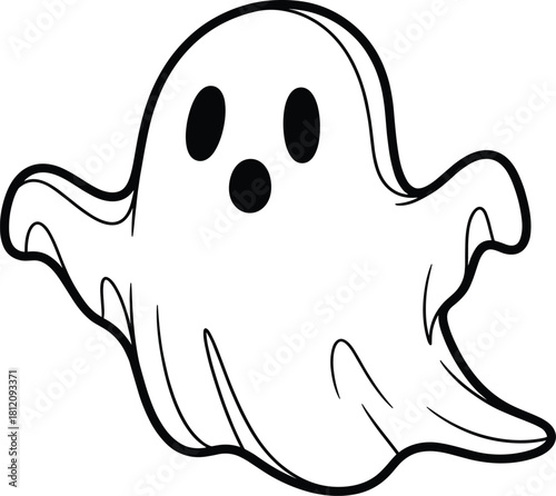 Traditional cartoon vector phantom graphic in a clean, hand-drawn style, perfect for creating children's activities, holiday decorations, and scary-themed merchandise.