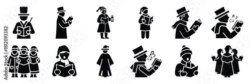 christmas caroler icon set. silhouette Vector illustration.