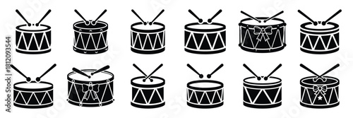 christmas drum icon set. silhouette Vector illustration.