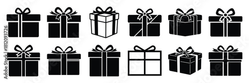 christmas parcel icon set. silhouette Vector illustration.